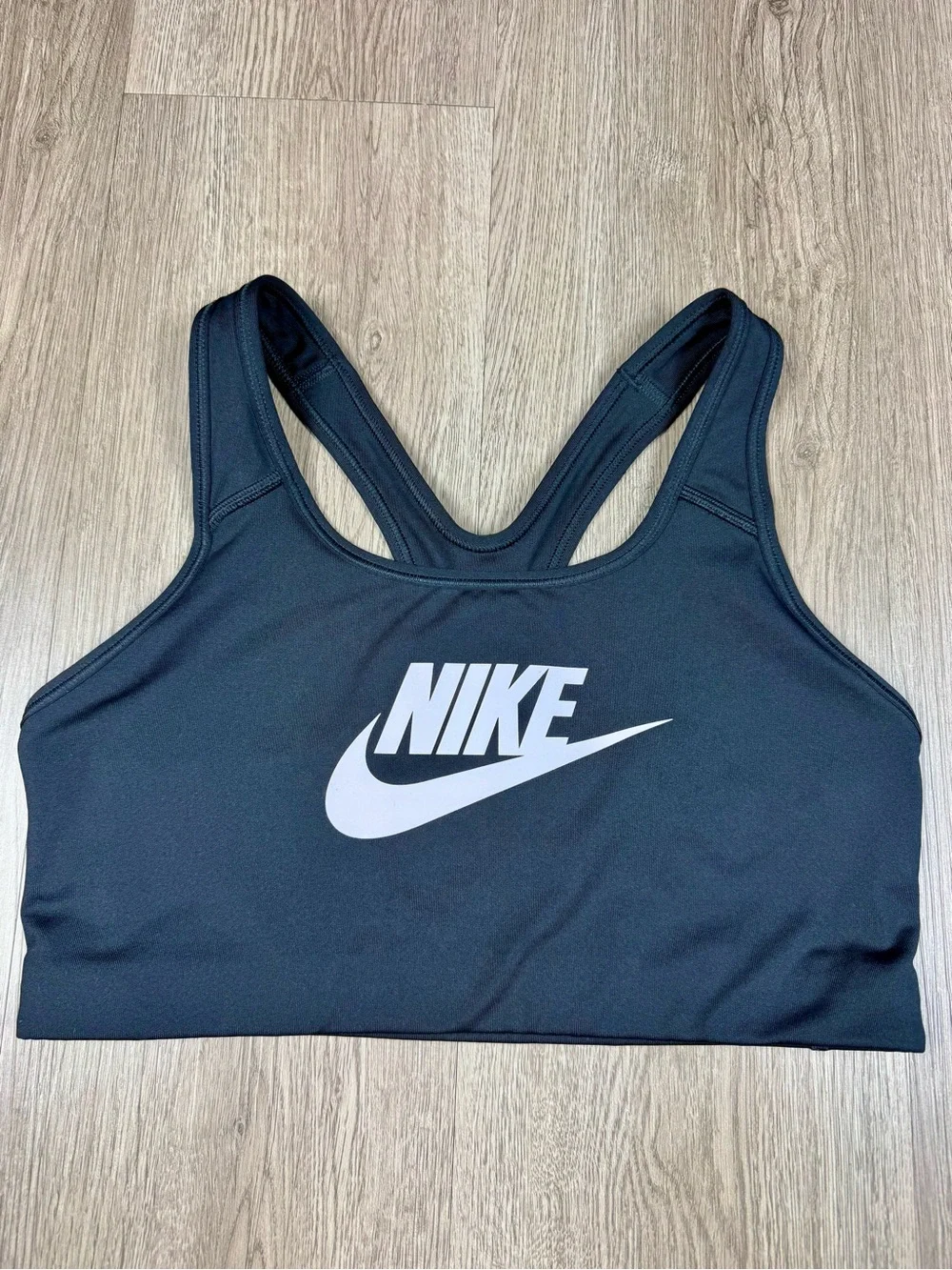 Nike Dri Fit Women's Black Logo Sports Bra White Logo Medium Support Size Large